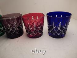 Ruby Red Green Purple Blue Ajka Arabella Cut to Clear Double Old Fashioned Glas