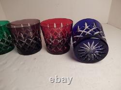 Ruby Red Green Purple Blue Ajka Arabella Cut to Clear Double Old Fashioned Glas
