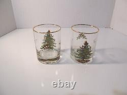 SET OF 12 Spode Christmas Tree Double Old Fashioned Glasses withGold Rim England