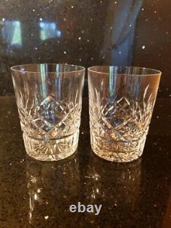 SET OF 2 WATERFORD Crystal LISMORE Double Old Fashioned Glasses Panel Base