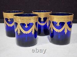 SET OF 4- Reims France Cobalt Blue Heavy Gold Trim Double Old Fashioned Glasses