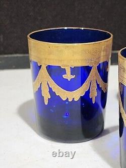SET OF 4- Reims France Cobalt Blue Heavy Gold Trim Double Old Fashioned Glasses