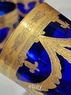 SET OF 4- Reims France Cobalt Blue Heavy Gold Trim Double Old Fashioned Glasses