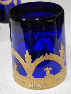 SET OF 4- Reims France Cobalt Blue Heavy Gold Trim Double Old Fashioned Glasses