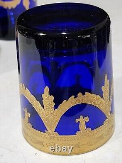 SET OF 4- Reims France Cobalt Blue Heavy Gold Trim Double Old Fashioned Glasses