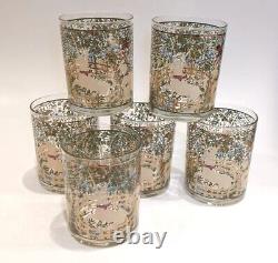 SET OF 6 Cera HUNT OF UNICORN RESTS IN A GARDEN Double Old-Fashioned Barware
