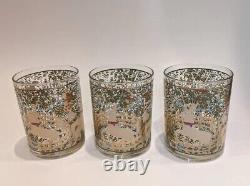 SET OF 6 Cera HUNT OF UNICORN RESTS IN A GARDEN Double Old-Fashioned Barware