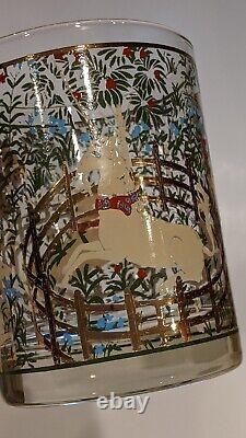 SET OF 6 Cera HUNT OF UNICORN RESTS IN A GARDEN Double Old-Fashioned Barware