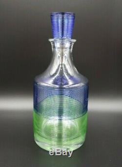 Salviati STRINGA BLUE GREEN Decanter + 2 Double Old Fashioned Murano RARE WOW