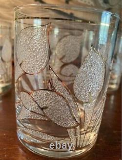 Set 4 22k Culver Ice Flower Double Old Fashioned Glasses MCM Calla Lily