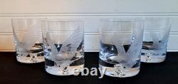 Set 4 Crystal Double Old Fashioned Whiskey Glass Etched Eagle Signed Coyle 4 in