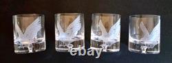 Set 4 Crystal Double Old Fashioned Whiskey Glass Etched Eagle Signed Coyle 4 in
