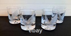 Set 4 Crystal Double Old Fashioned Whiskey Glass Etched Eagle Signed Coyle 4 in