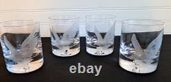Set 4 Crystal Double Old Fashioned Whiskey Glass Etched Eagle Signed Coyle 4 in