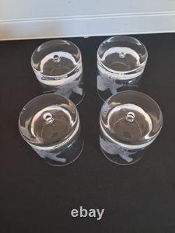 Set 4 Crystal Double Old Fashioned Whiskey Glass Etched Eagle Signed Coyle 4 in