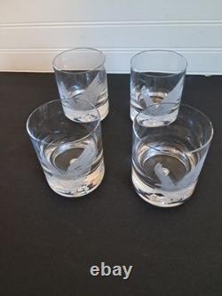 Set 4 Crystal Double Old Fashioned Whiskey Glass Etched Eagle Signed Coyle 4 in