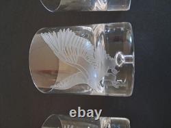 Set 4 Crystal Double Old Fashioned Whiskey Glass Etched Eagle Signed Coyle 4 in