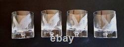 Set 4 Crystal Double Old Fashioned Whiskey Glass Etched Eagle Signed Coyle 4 in