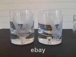 Set 4 Crystal Double Old Fashioned Whiskey Glass Etched Eagle Signed Coyle 4 in