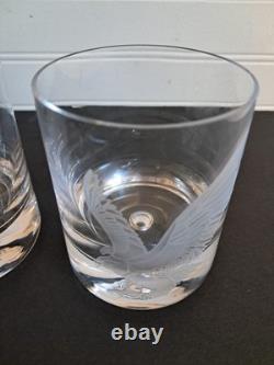Set 4 Crystal Double Old Fashioned Whiskey Glass Etched Eagle Signed Coyle 4 in