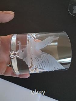 Set 4 Crystal Double Old Fashioned Whiskey Glass Etched Eagle Signed Coyle 4 in