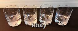 Set 4 Crystal Double Old Fashioned Whiskey Glass Etched Eagle Signed Coyle 4 in