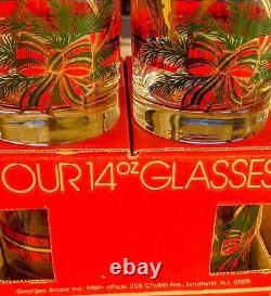 Set 4 VTG MCM Georges Briard 14oz Double Old Fashioned Holiday Glasses Barware