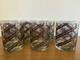 Set / 7 Culver Vtg Double Old Fashioned Glasses Burgundy Silver Diagonal Stripes