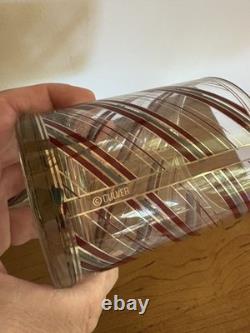 Set / 7 Culver Vtg Double Old Fashioned Glasses Burgundy Silver Diagonal Stripes