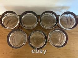 Set / 7 Culver Vtg Double Old Fashioned Glasses Burgundy Silver Diagonal Stripes