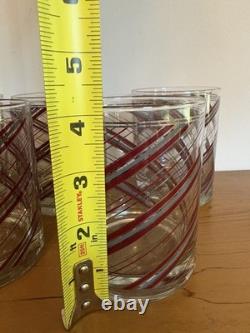 Set / 7 Culver Vtg Double Old Fashioned Glasses Burgundy Silver Diagonal Stripes