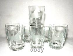 Set (8) Different Etched HORSE BREEDS 12 Oz. DOUBLE OLD FASHIONED GLASSESFrance