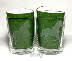 Set (8) Different Etched HORSE BREEDS 12 Oz. DOUBLE OLD FASHIONED GLASSESFrance
