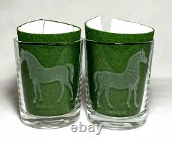 Set (8) Different Etched HORSE BREEDS 12 Oz. DOUBLE OLD FASHIONED GLASSESFrance
