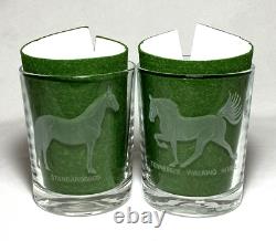 Set (8) Different Etched HORSE BREEDS 12 Oz. DOUBLE OLD FASHIONED GLASSESFrance