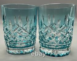Set Of 2 Waterford Crystal Lismore Aqua Double Old Fashioned Glasses Htf