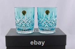 Set Of 2 Waterford Crystal Lismore Aqua Double Old Fashioned Glasses Nib