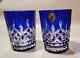 Set Of 2 Waterford Crystal Lismore Cobalt Blue Double Old Fashioned Glasses