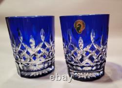 Set Of 2 Waterford Crystal Lismore Cobalt Blue Double Old Fashioned Glasses