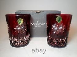 Set Of 2 Waterford Snow Crystals Ruby Red Whiskey Double Old Fashioned Glasses