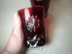 Set Of 2 Waterford Snow Crystals Ruby Red Whiskey Double Old Fashioned Glasses