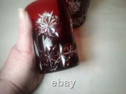 Set Of 2 Waterford Snow Crystals Ruby Red Whiskey Double Old Fashioned Glasses