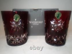 Set Of 2 Waterford Snow Crystals Ruby Red Whiskey Double Old Fashioned Glasses