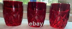 Set Of 3 WATERFORD Marquis BROOKSIDE Double Old Fashioned RED D0F Glasses EUC