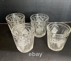 Set Of 4 EAPG Magnet and Grape Antique Flint Glass Double Old Fashioned 1860's