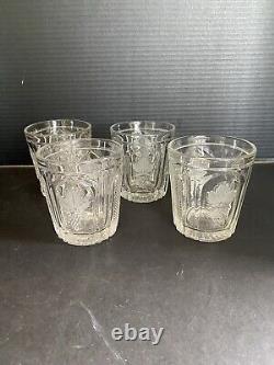 Set Of 4 EAPG Magnet and Grape Antique Flint Glass Double Old Fashioned 1860's