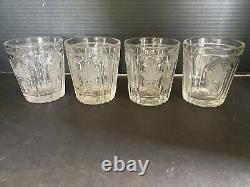 Set Of 4 EAPG Magnet and Grape Antique Flint Glass Double Old Fashioned 1860's