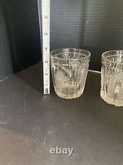 Set Of 4 EAPG Magnet and Grape Antique Flint Glass Double Old Fashioned 1860's