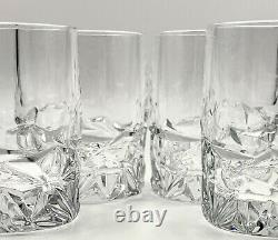 Set Of 4 Tiffany & Co Rock Cut Crystal Double Old Fashioned Whiskey Glasses