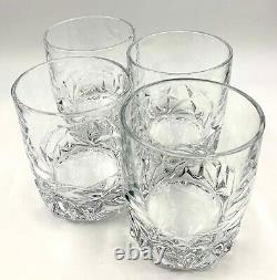 Set Of 4 Tiffany & Co Rock Cut Crystal Double Old Fashioned Whiskey Glasses